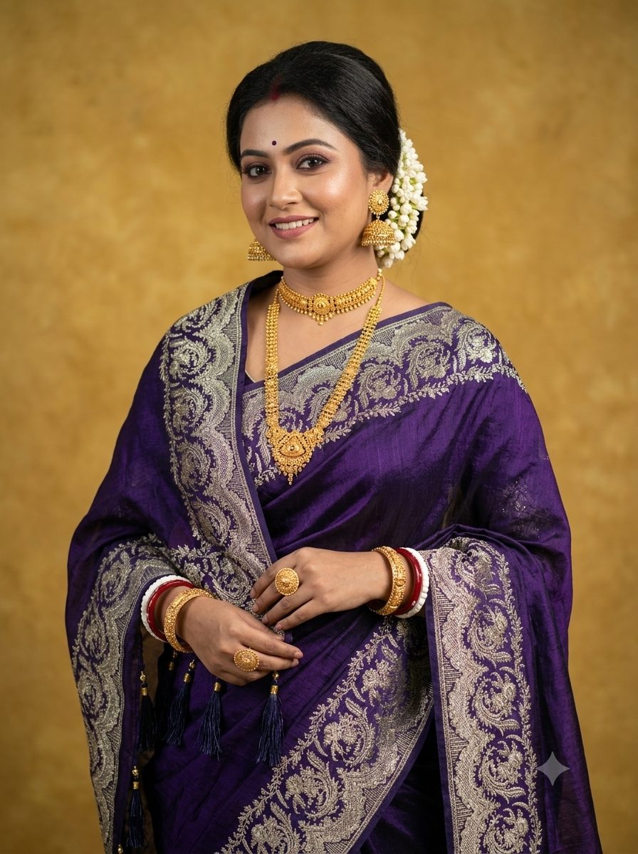 Katan Silk Saree with Antique Silver Cutwork Border