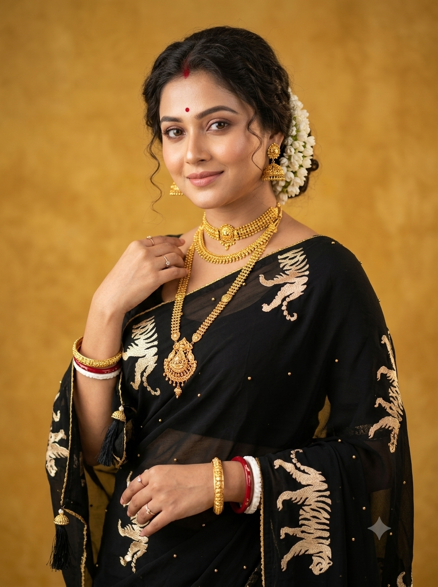 Hand-Printed Tiger FineSilk-Cotton Saree