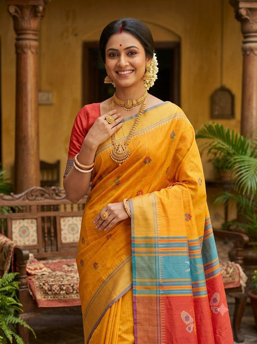 Bishnupuri kolakhatro Silk Saree with Woven Pallu