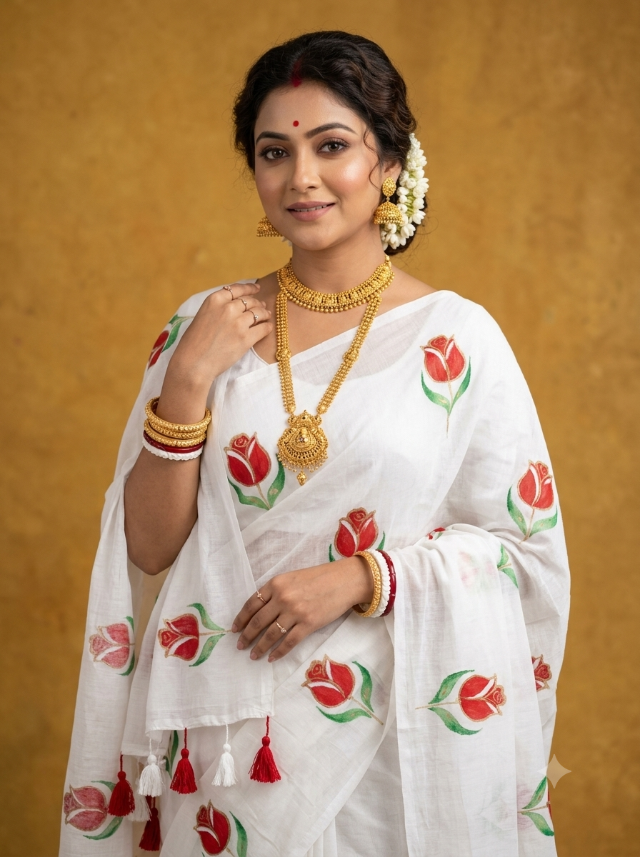 "Ananya Chitra Saree"- Exclusive Mul Cotton Hand-Painted Saree