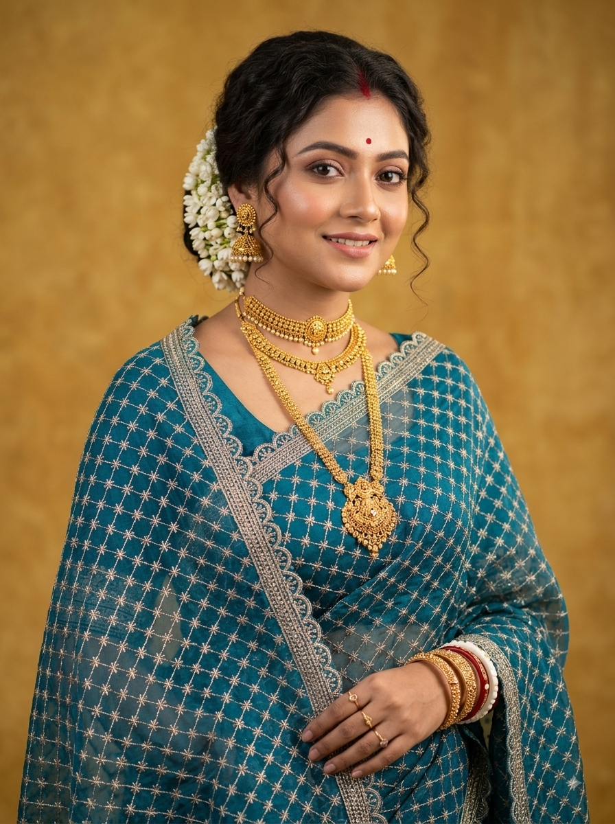 Embroidered Saree with Scalloped Border