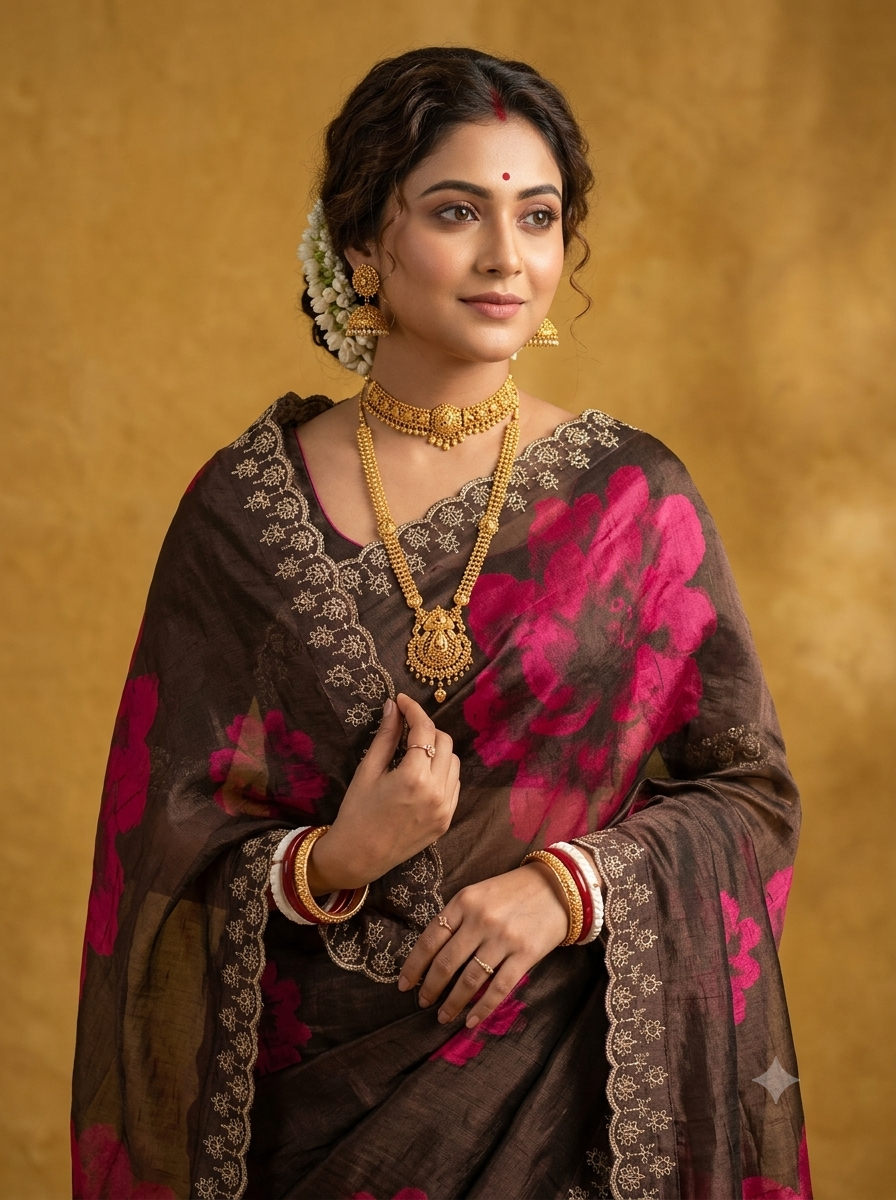 Organza Saree With  Stone Work Border