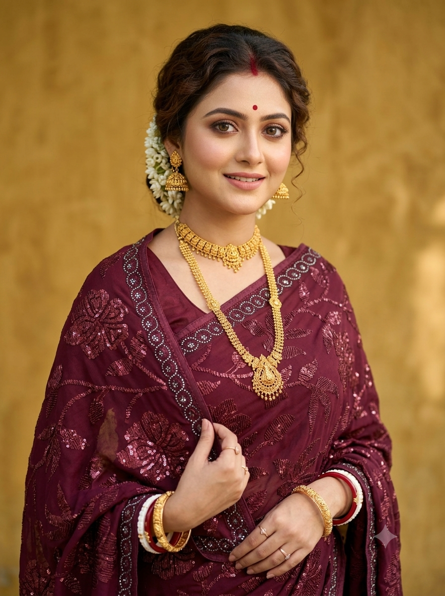 Floral Sequin Georgette Saree with Stone Border